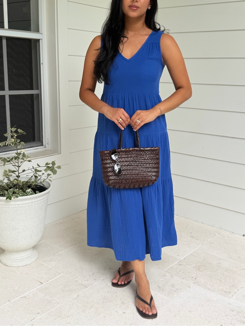 Quince 100% Organic Cotton Gauze Tiered Maxi Dress orchid blue